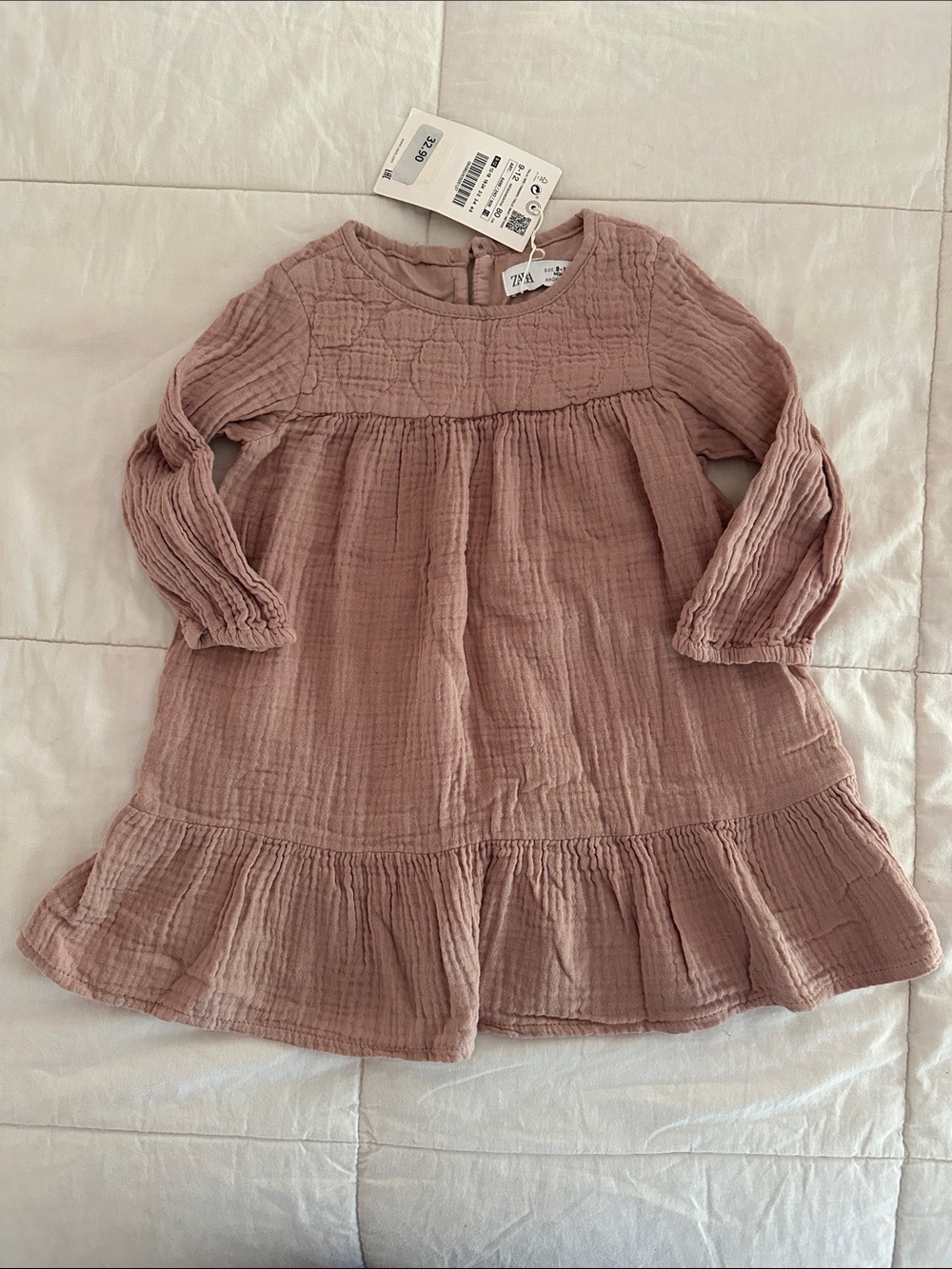 Zara Mauve Long-Sleeve Gauze Dress 9-12 Month